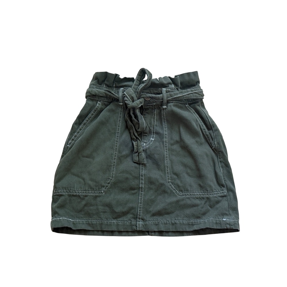 FREE‎ PEOPLE Womens Skirt Paperbag Waist Contrast Stitch Utility Boho Size 0